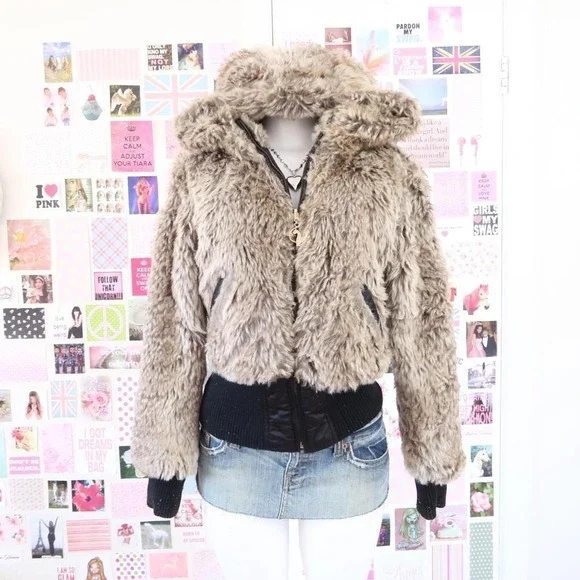 rare baby phat reversible faux fur puffer jacket - Picture 6 of 8